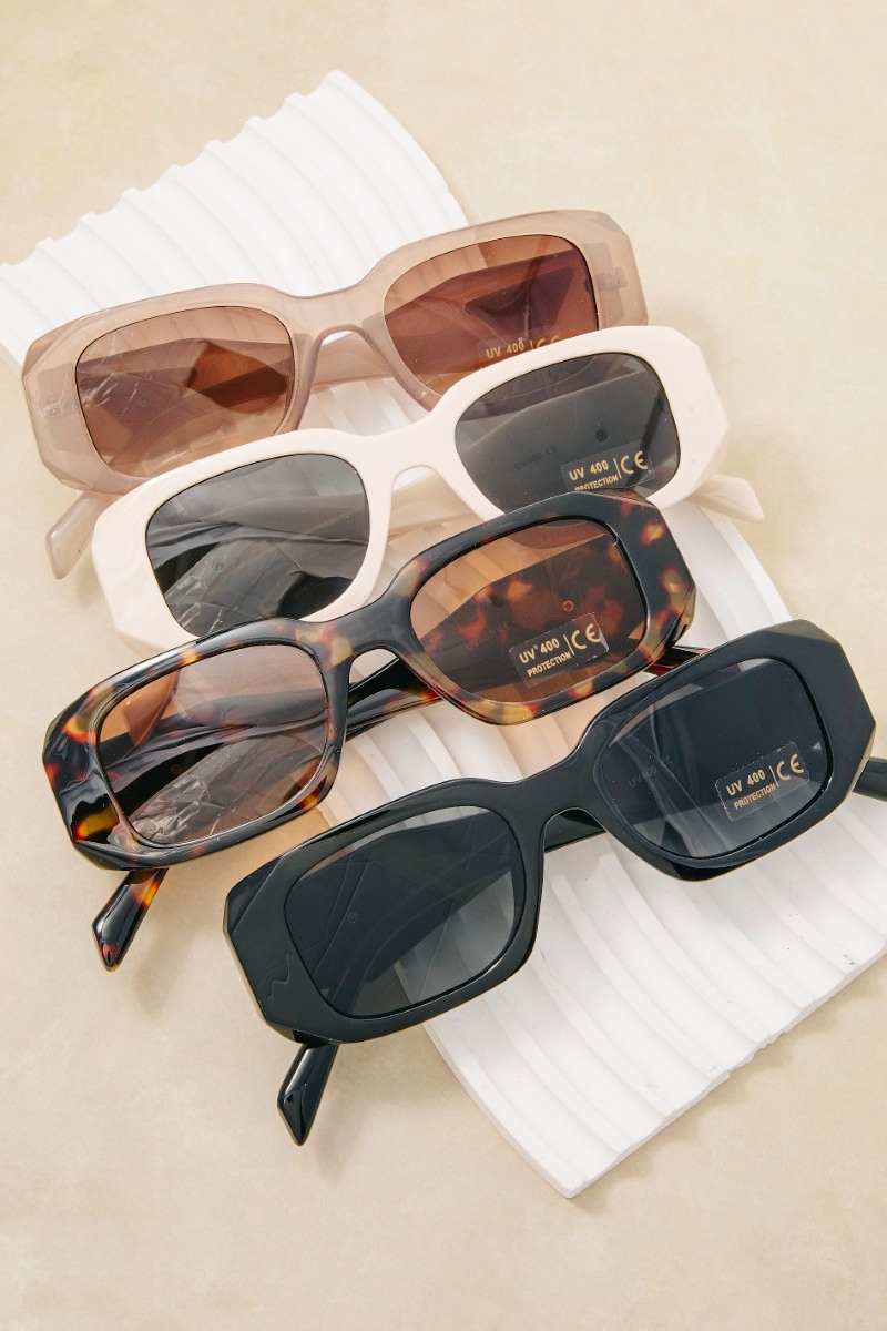 Uv400 Rectangle Thick Acetate Frame Sunglasses Set