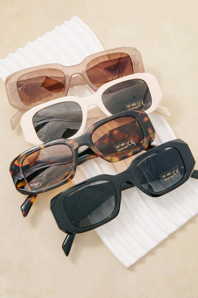 Uv400 Rectangle Thick Acetate Frame Sunglasses Set