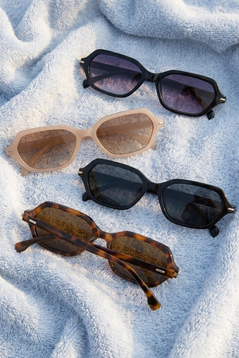 Faceted Hexagon Frame Sunglasses