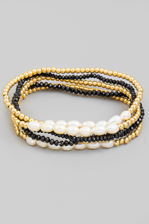 Dainty Bead Pearl Bracelet Set