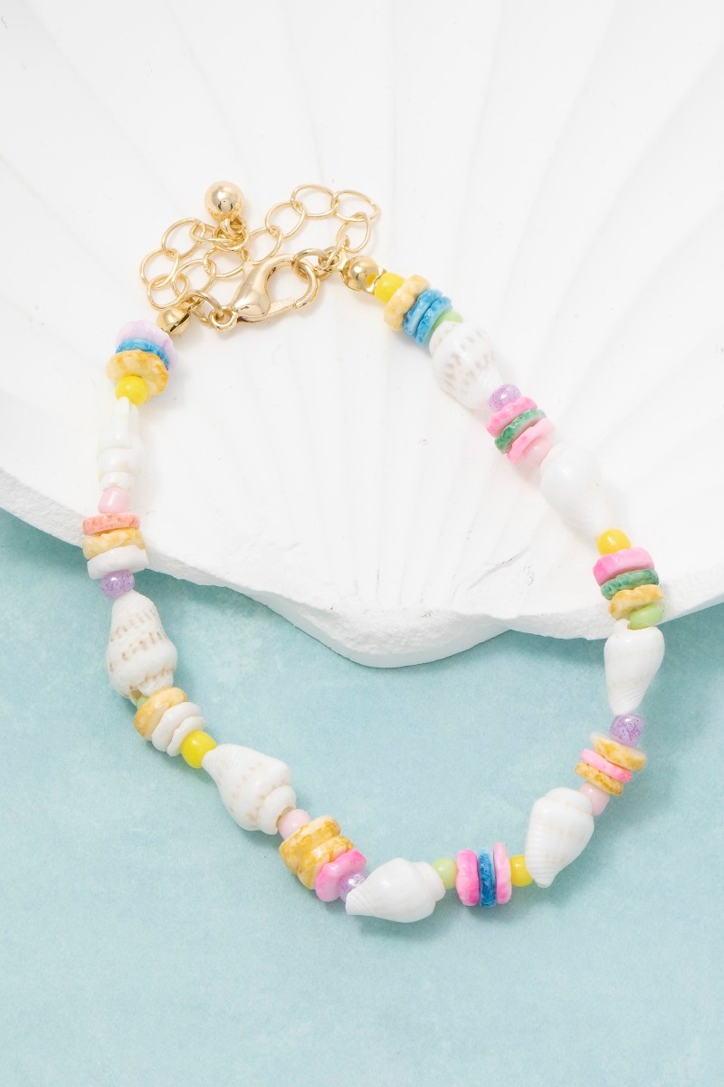 Vibrant Disc And Sea Shell Beads Bracelet