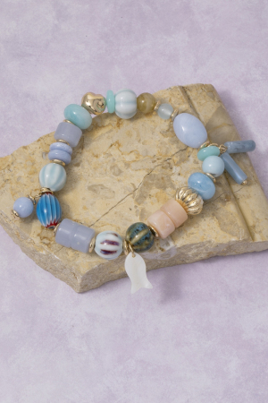 Mixed Bead Fish Charm Stretch Bracelet