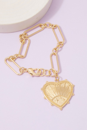 Gold Paperclip Chain Bracelet With Engraved Heart Charm