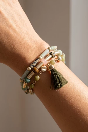 Marbled Tube Bead Tassel Bracelet Set