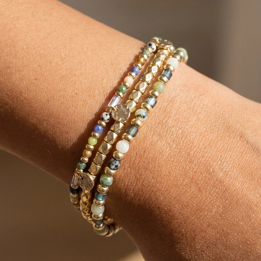 Natural Stone Bead Three Piece Stretch Bracelet Set