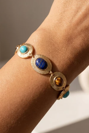 Sunburst Oval Cabochon Link Bracelet