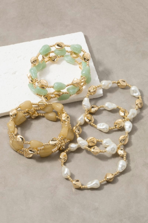Assorted Stone And Gold Bead Layered Bracelet