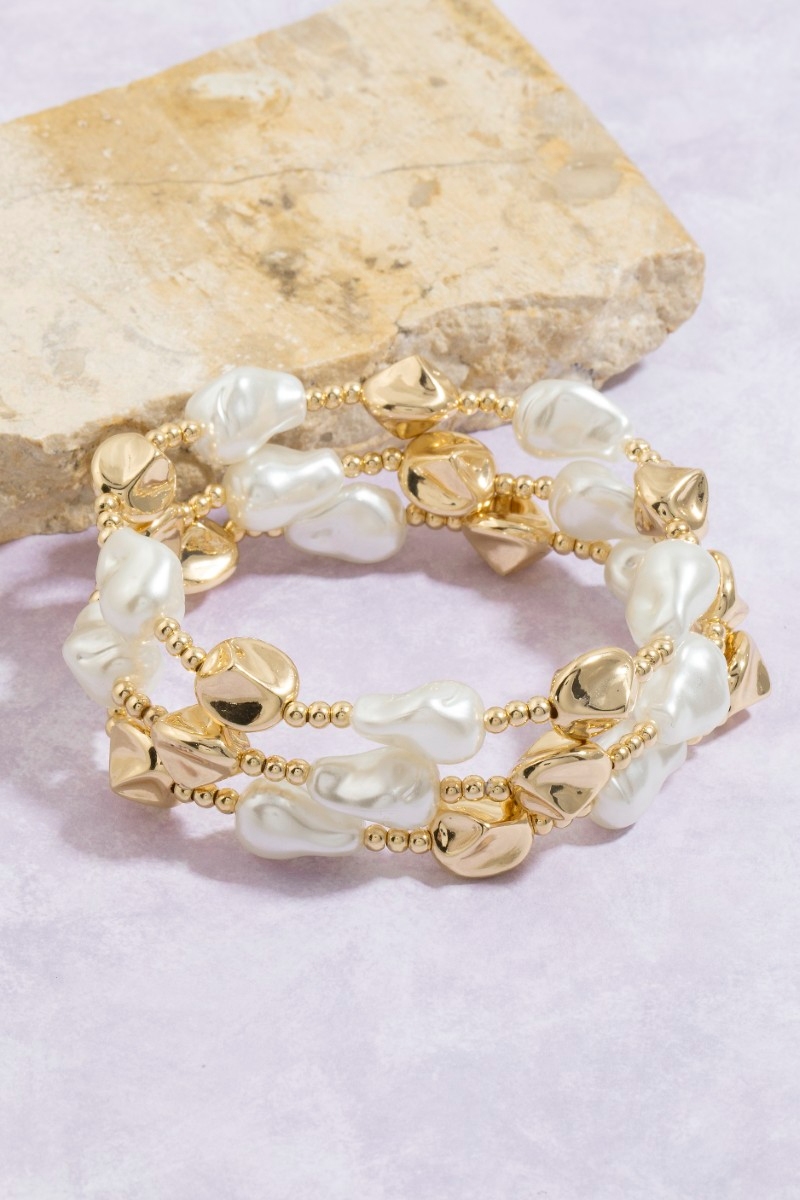 Baroque Pearl And Gold Bead Layered Bracelet