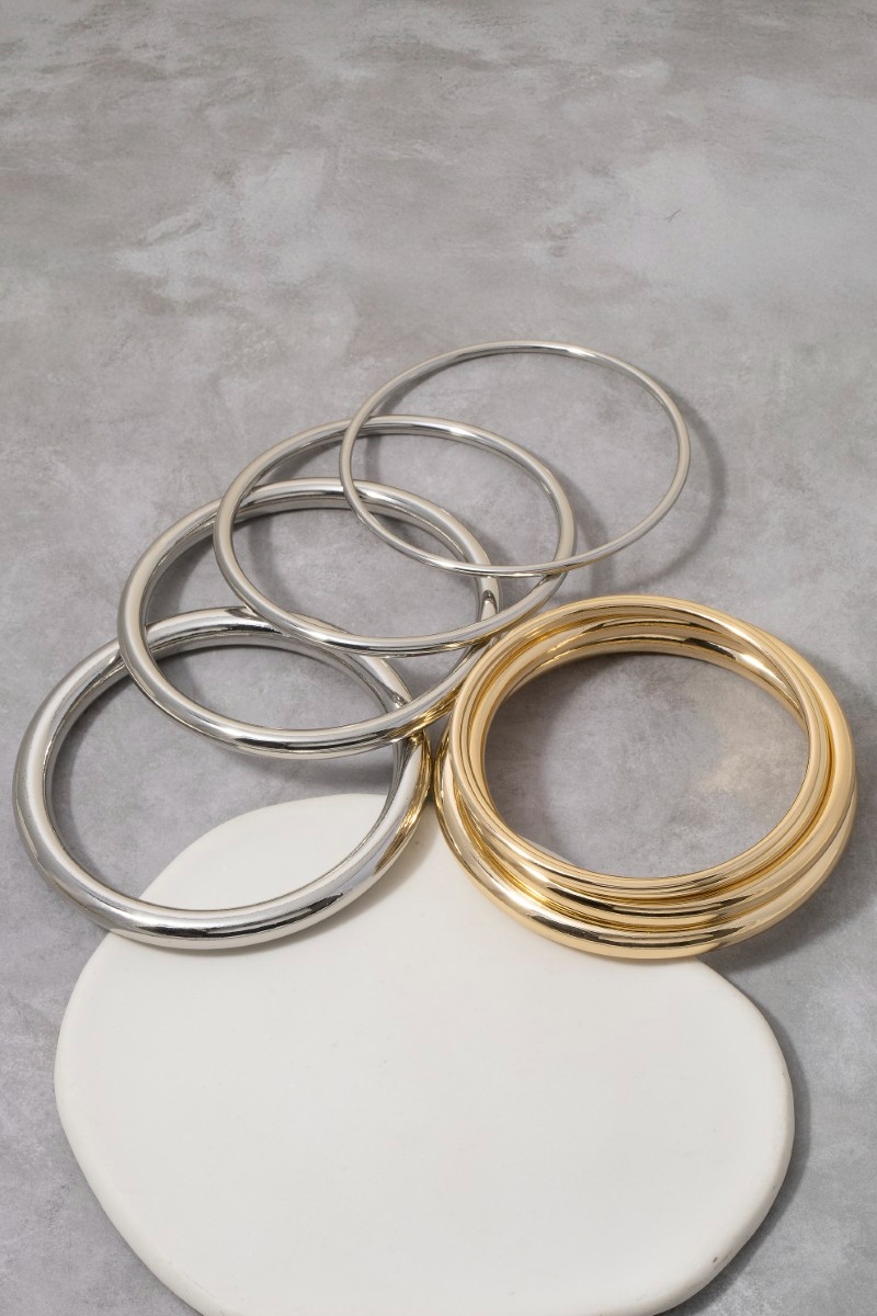 4Pc Mixed Metallic Bangle Bracelet Set