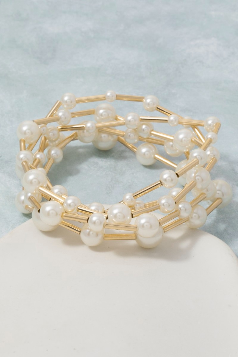 Pearl And Gold Bar Multi-Strand Bracelet