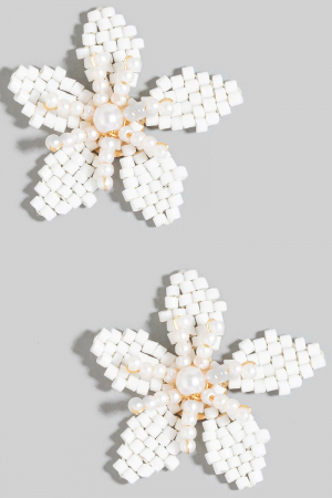 Seed And Mini Pearl Beaded Flower Stud Earrings