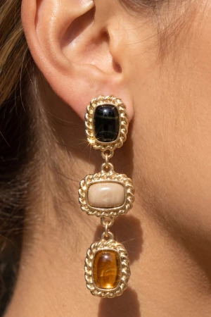 Rope Frame Triple Stone Linear Drop Earrings