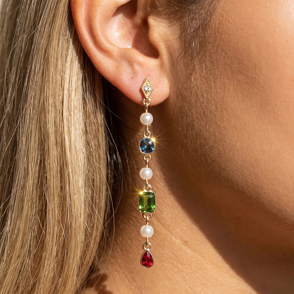 Pearl And Jewel Crystal Linear Drop Earrings