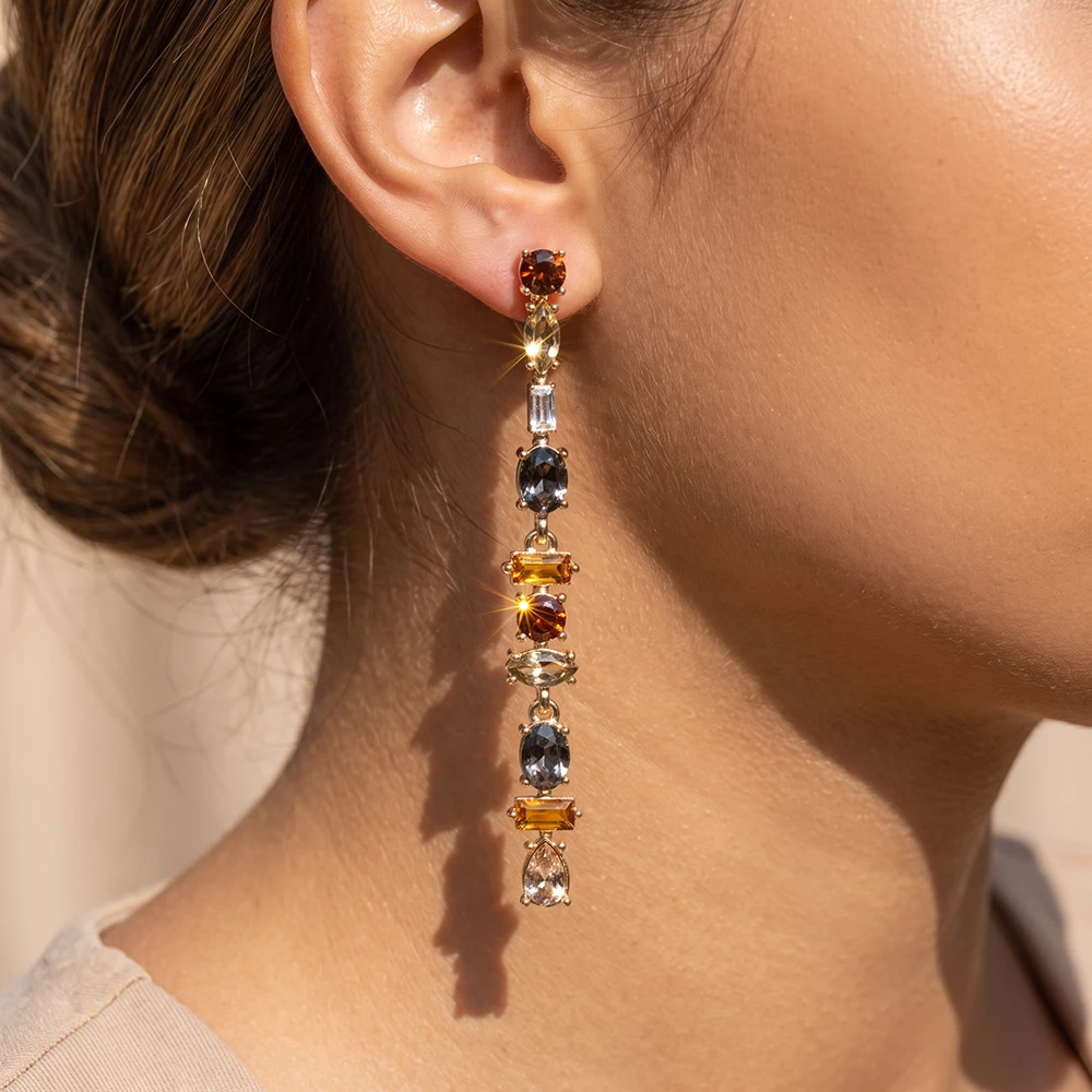 Mixed Cut Crystal Linear Stick Drop Earrings