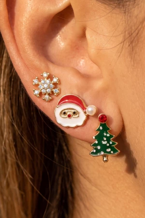 Santa Snowflake Tree Holiday Stud Christmas Earring Set