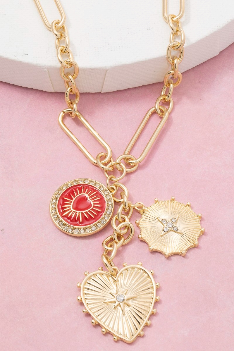 Heart And Coin Pendants Chain Necklace