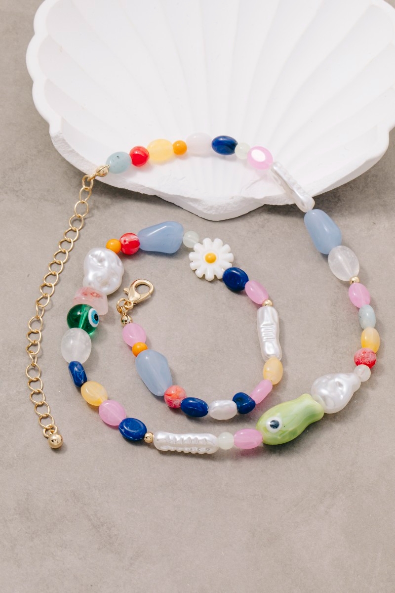 Ceramic And Acrylic Mixed Beaded Necklace