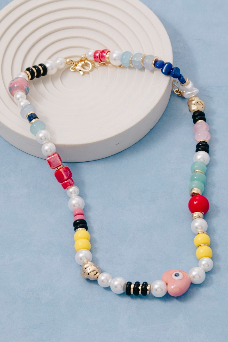 Mixed Pearl And Ceramic Beaded Necklace