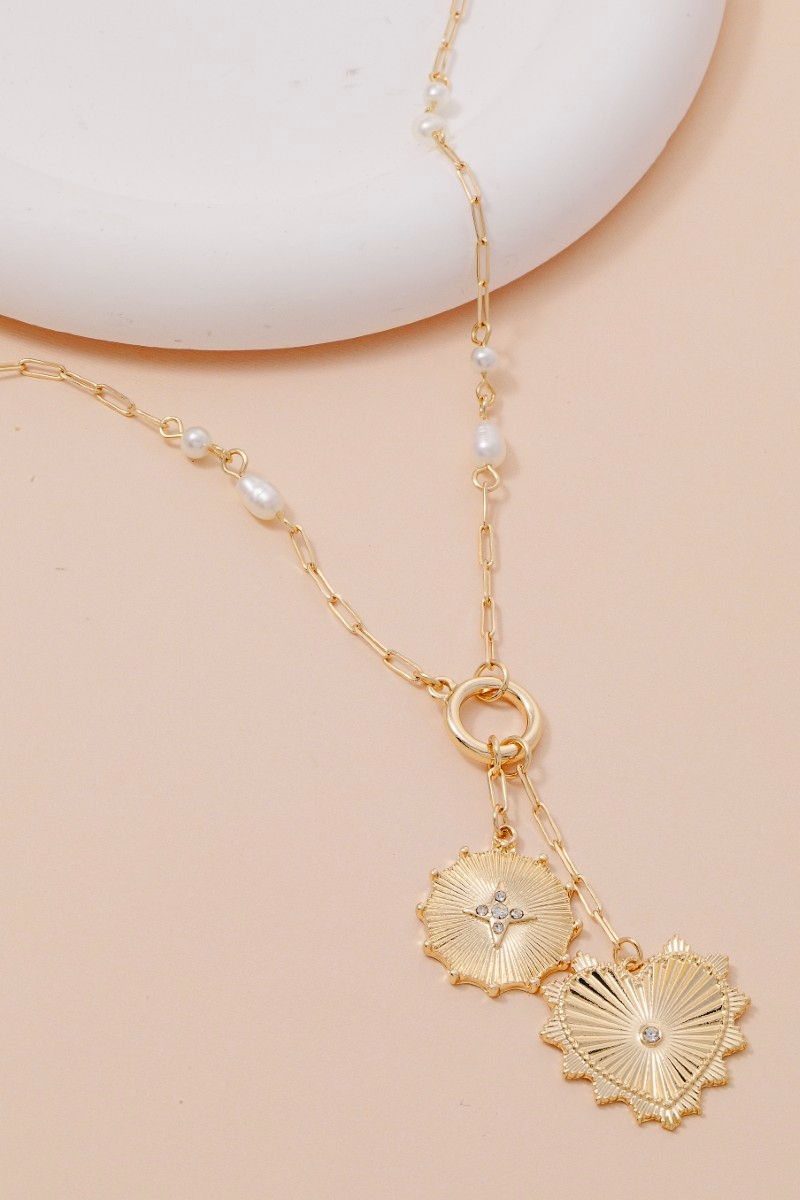 Heart And Coin Pendants Chain Necklace