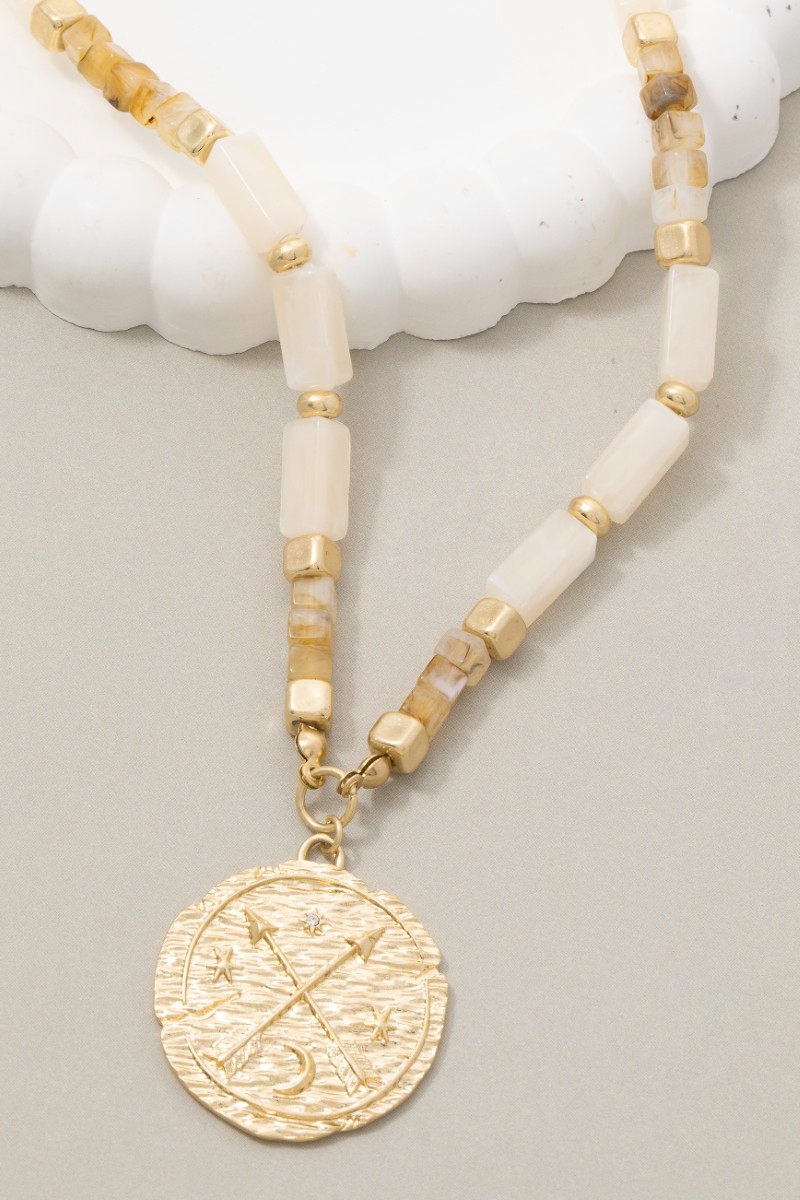 Arrow Coin Pendant Rectangle Acrylic Beaded Necklace