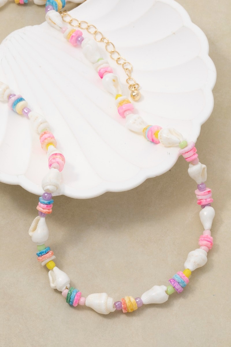 Colorful Disc And Shell Beaded Necklace