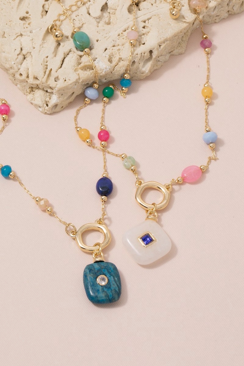 Multicolor Stone Pendant Station Necklace