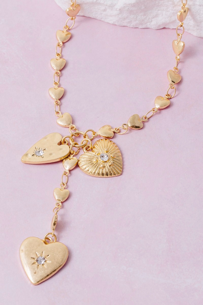 Heart Link Chain Cz Star Heart Charm Necklace