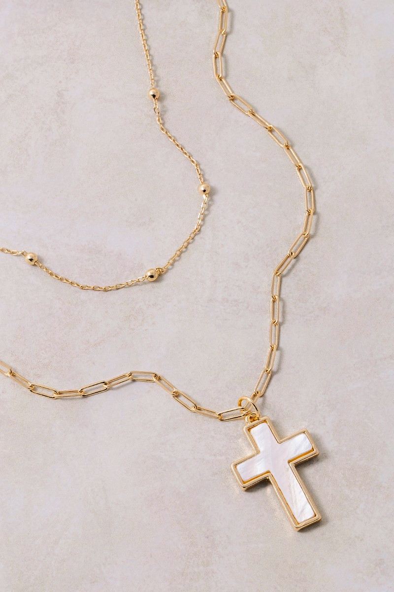 Double Layered Chain Cross Pendant Necklace