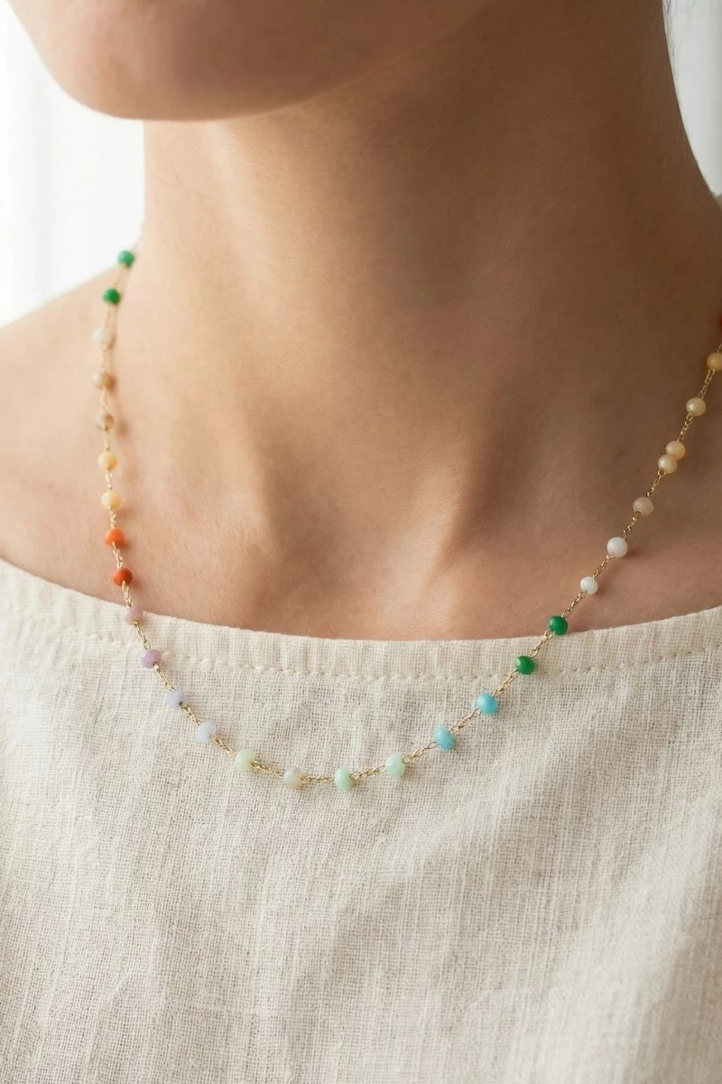 Assorted Dainty Bead Station Chain Necklace
