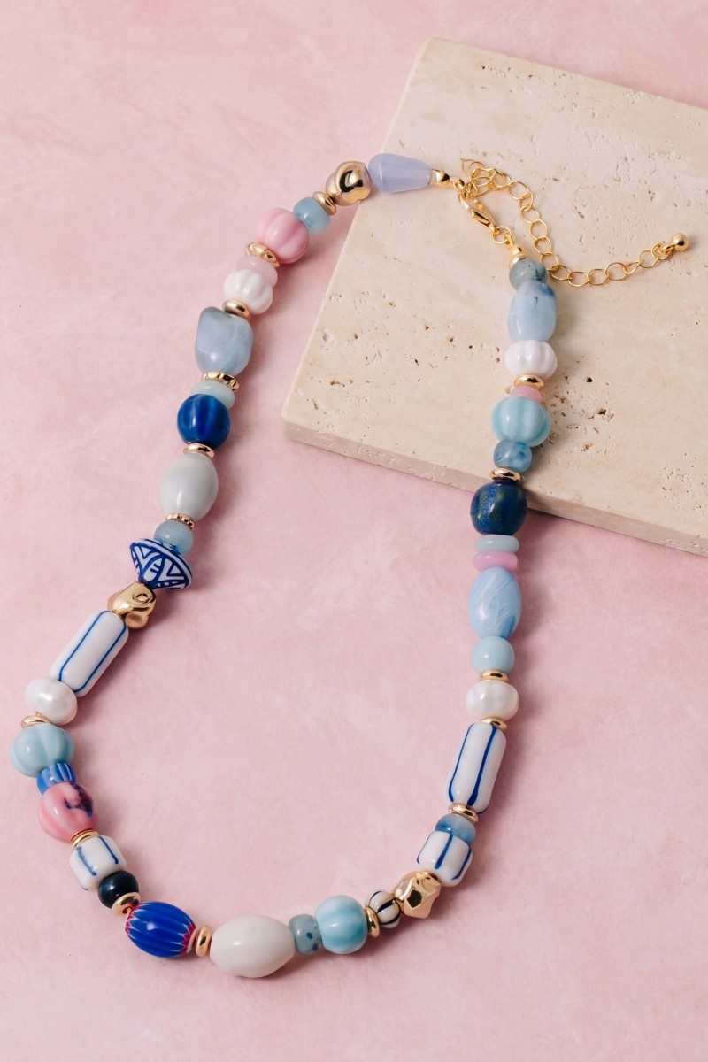 Mixed Ceramic Glass Bead Statement Necklace