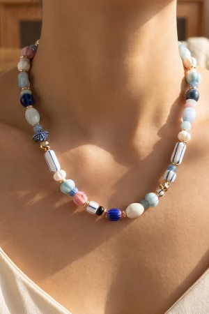 Mixed Ceramic Glass Bead Statement Necklace