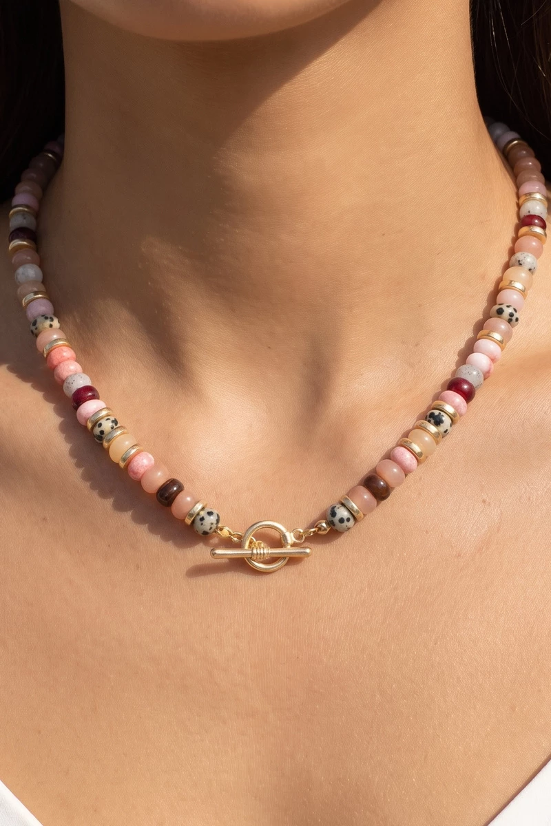 Semi Precious Bead Toggle Statement Necklace