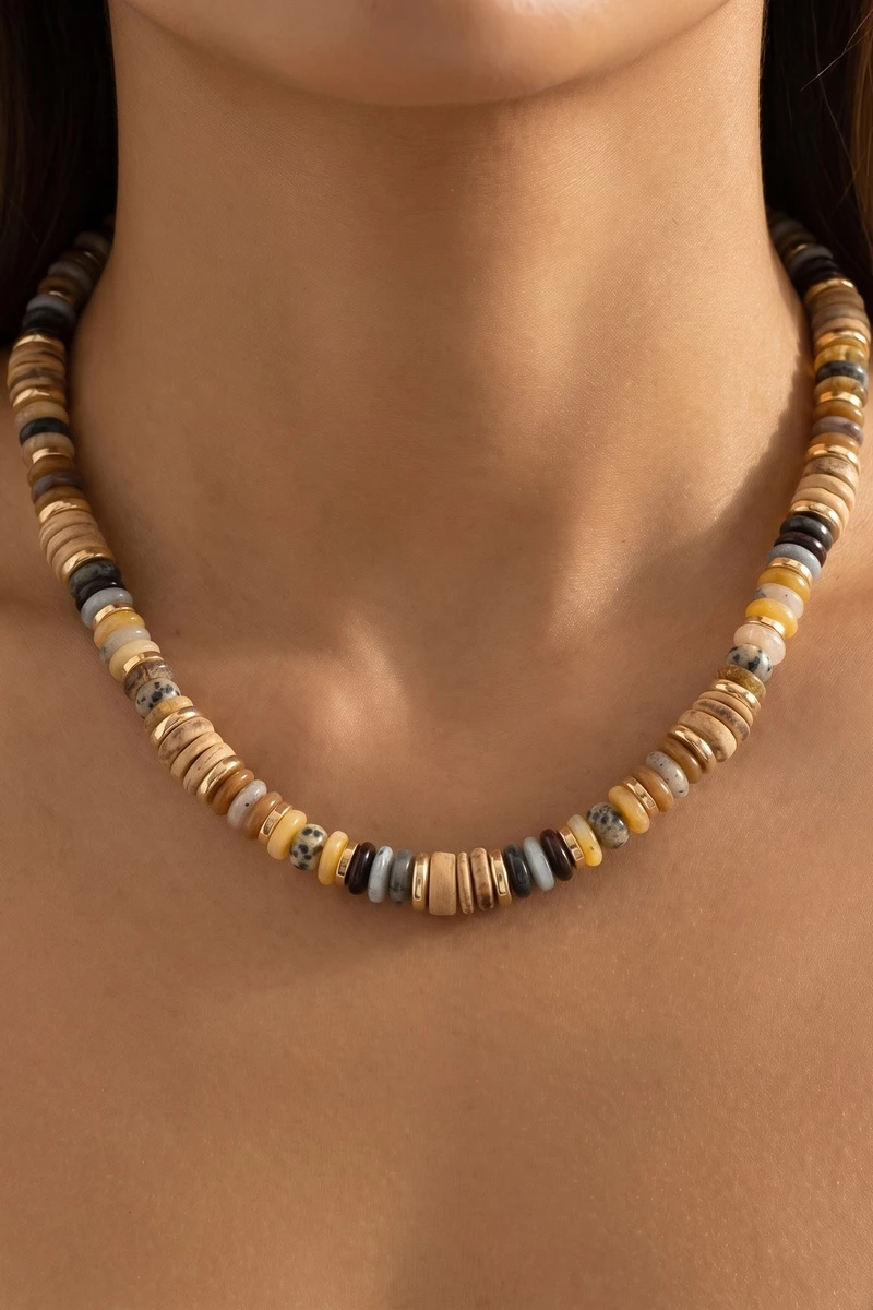 Mixed Rondelle Disc Bead Earth Tone Necklace
