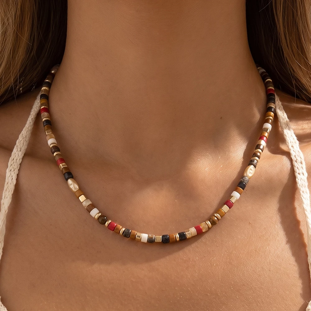 Speckled Stone Bead Strand Necklace