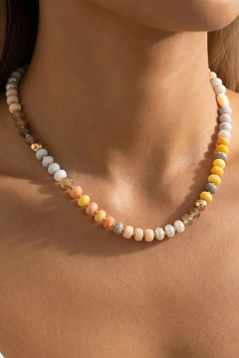 Smooth Stone Rondelle Beaded Strand Necklace