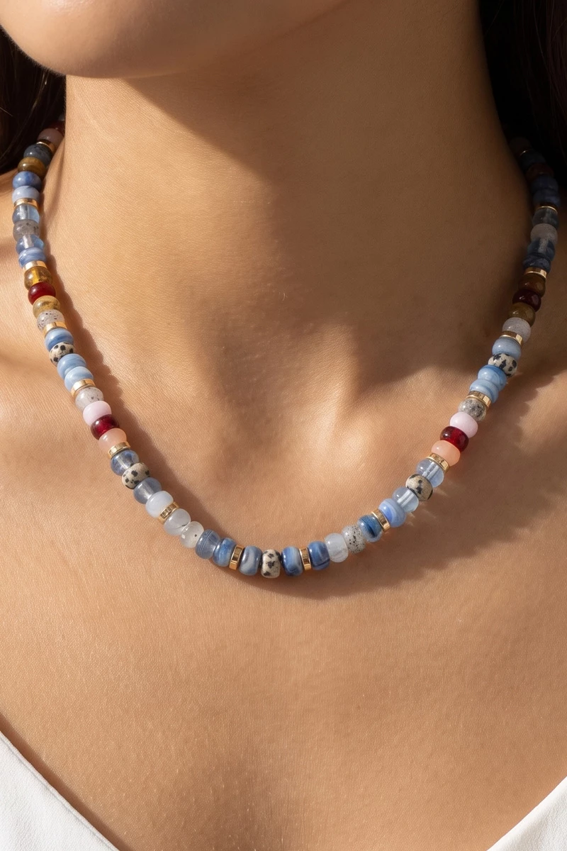 Rondelle Bead Necklace With Semi Precious Stones