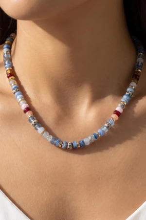 Rondelle Bead Necklace With Semi Precious Stones