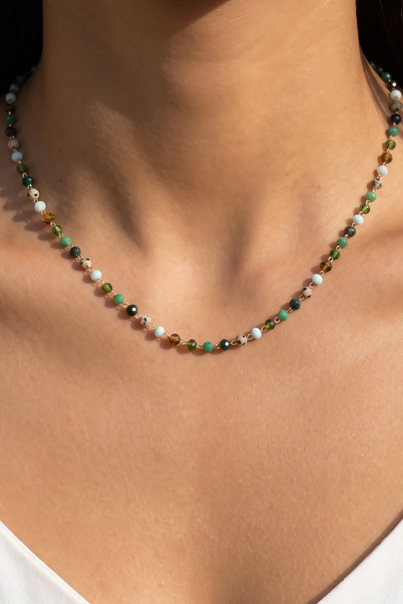 Dainty Faceted Bead Station Chain Necklace