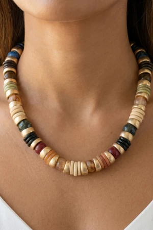 Chunky Marbled Disc And Ball Beaded Necklace