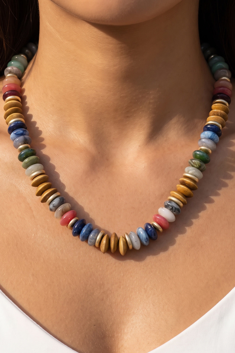 Chunky Saucer And Rondelle Bead Necklace