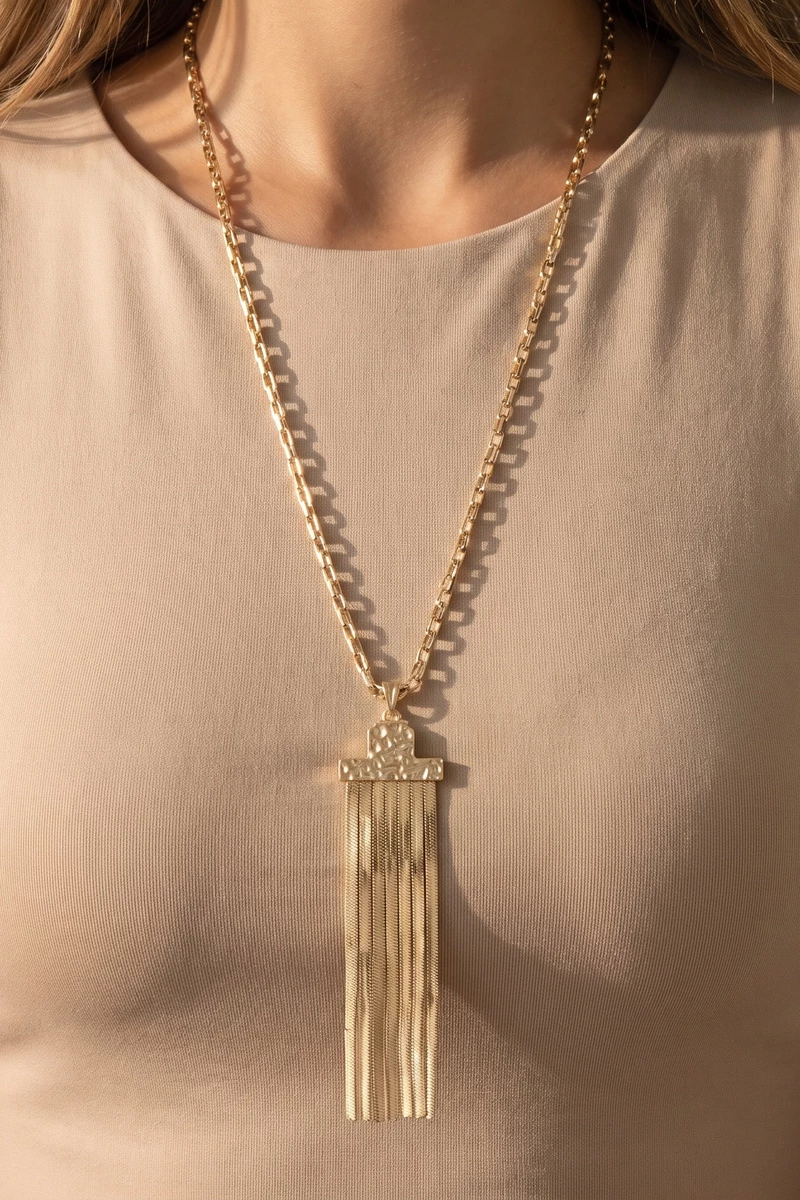 Herringbone Tassel Pendant Long Necklace