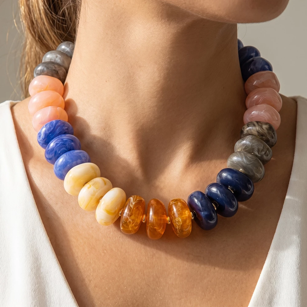 Chunky Marbled Rondelle Bead Collar Necklace
