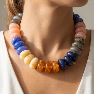 Chunky Marbled Rondelle Bead Collar Necklace