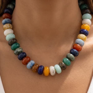 Chunky Marbled Disc Bead Statement Necklace