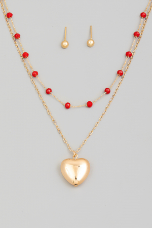 Metallic Heart Pendant Layered Chain Necklace Set