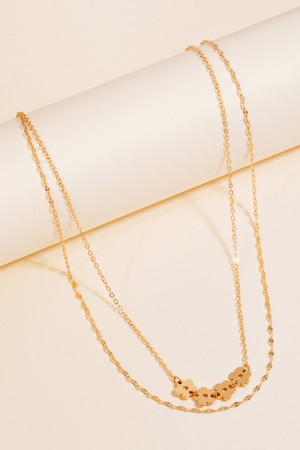 Metallic Flower Charms Layered Chain Necklace Set