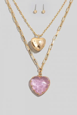 Faceted Crystal And Metallic Pendant Necklace Set