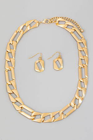 Brushed Metallic Flat Rectangle Classic Chain Necklace Set