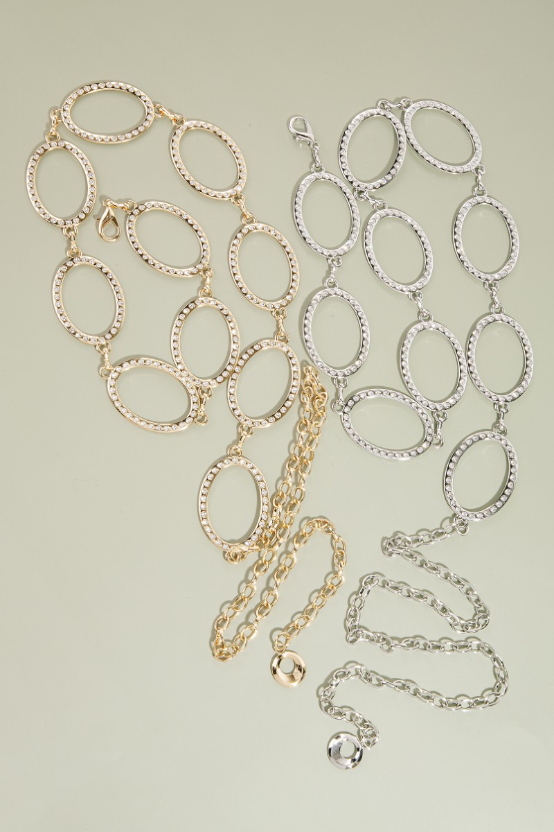 Pave Oval Ring Link Chain Belt