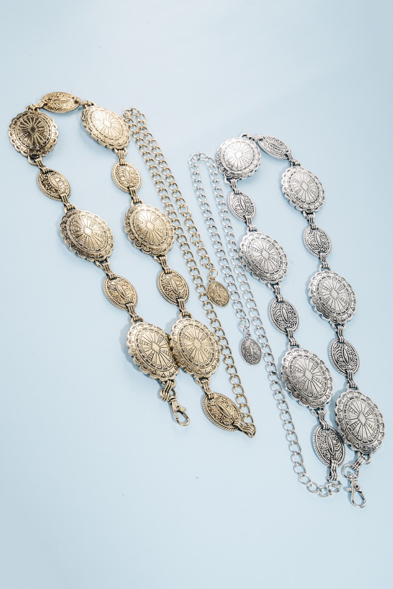 Western Abstract Pattern Concho Chain Belt